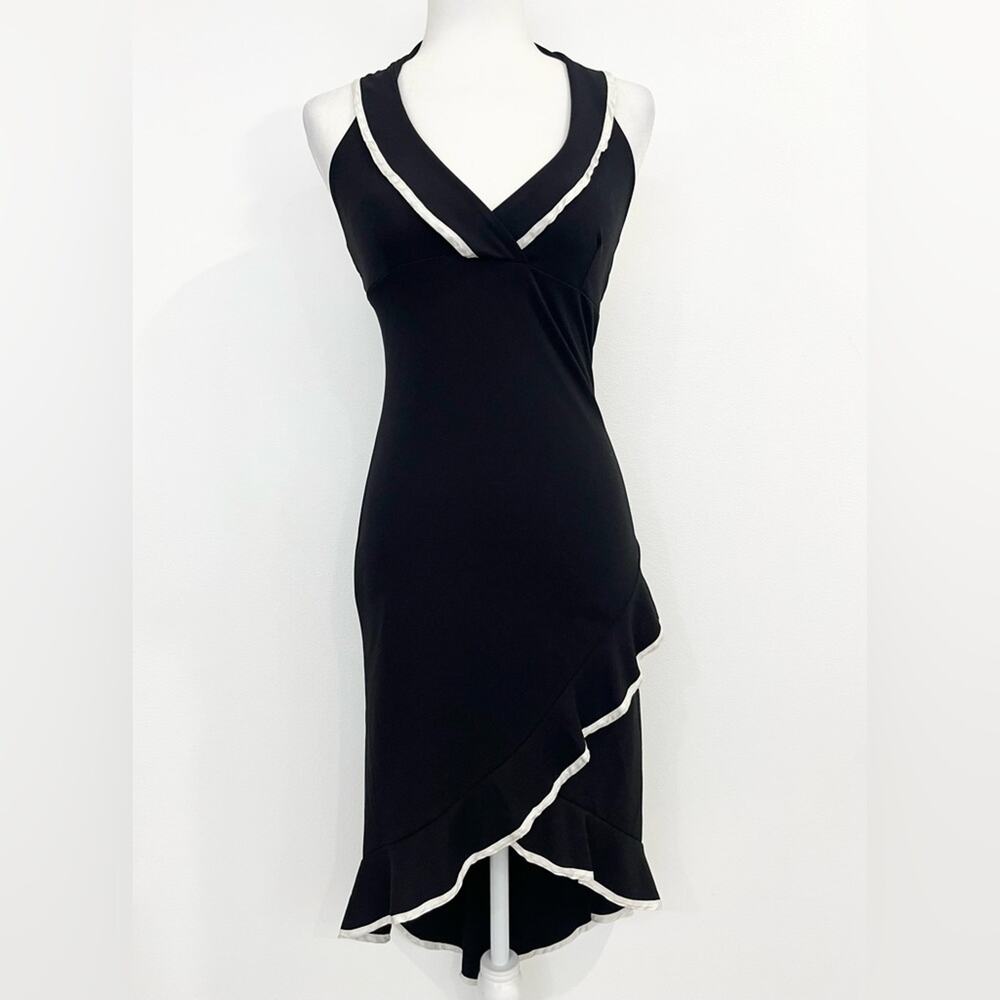 Vintage Y2k Halter Babydoll Midi Dress Small Black White Trim Whimsigoth